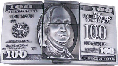 100 DOLLAR BILL Belt Buckle with Cigarette Lighter **NEW