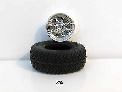 Four  1/20 4x4 pickup truck wheels (rims) and tires  model kit parts