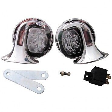 New chrome hi low tone horns 12 volt two tone one pair with relay 