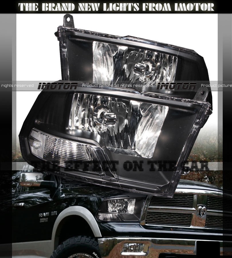 09 12 Dodge Ram 1500/2500/3500 BLK Crystal Diamond Headlights Lamps