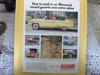 Vtg 1954 Ad Print Mercury Convertible Cool Grille Bumper Hub Caps 