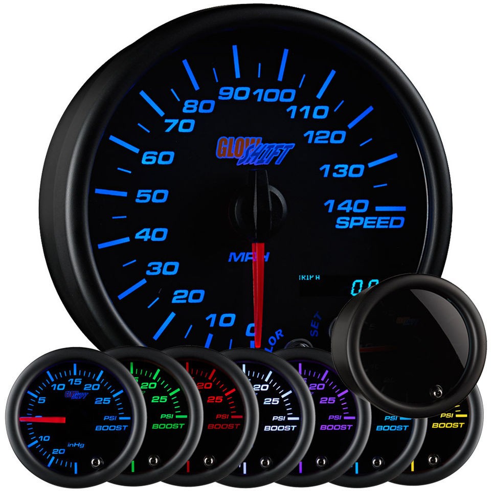 TINTED 7 COLOR 95mm 3 3/4 IN DASH SPEEDOMETER GAUGE w DIGITAL DISPLAY 