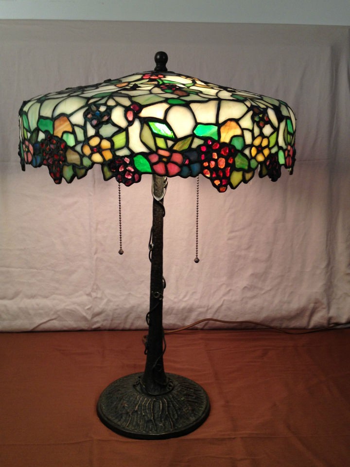 Morgan Grape leaded table lamp stained glass Antique light