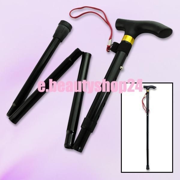 Black Aluminum Metal Walking Stick Adjustable Folding Collapsible 