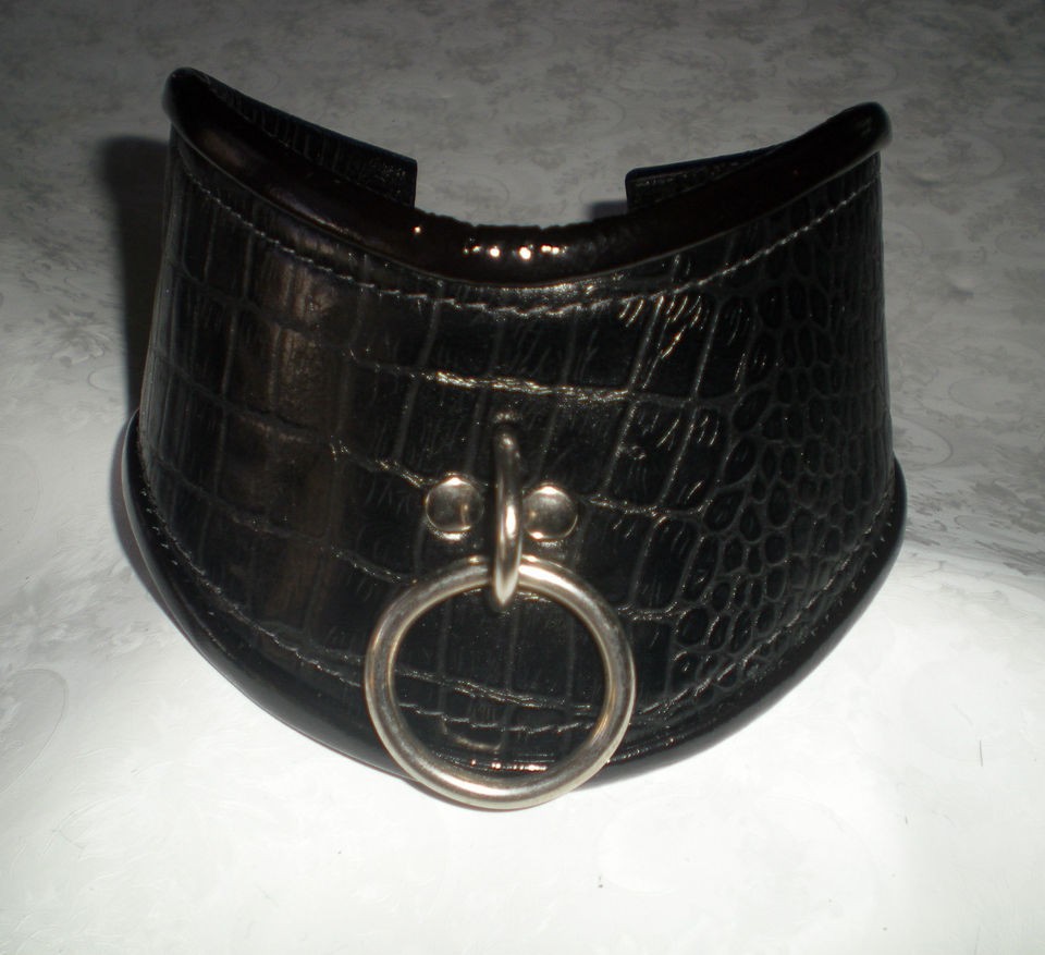 Posture Collar, Black Leather, Lined, with Patent Leather Trim Posture 