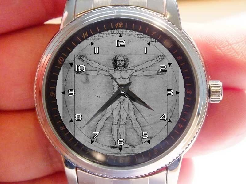   Vinci Vitruvian Man Steel Sporty Watch Caterpillar Style Bracelet NEW