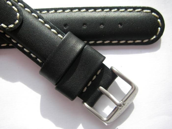 Zeno Basel thick black sport leather watch band Swiss