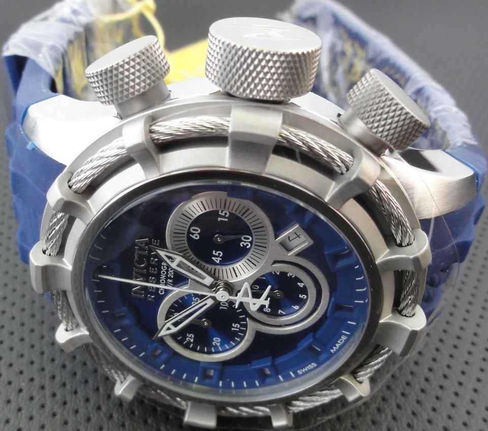 Invicta Mens Sport Watch Reserve Bolt Chronograph Blue Silicon Silver 