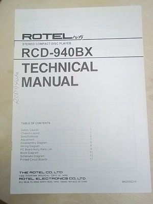 Rotel Service/Techni​cal Manual~RCD 940​BX CD Compact Disc Player 