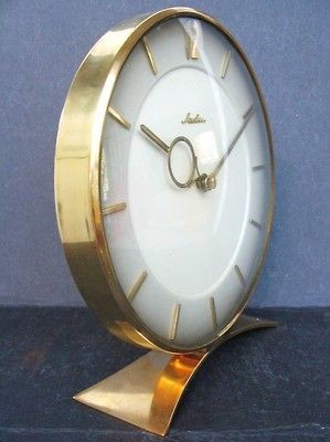 VINT. MAUTHE GERMANY BRASS FRAMED KEY WIND CHIMING MANTEL CLOCK