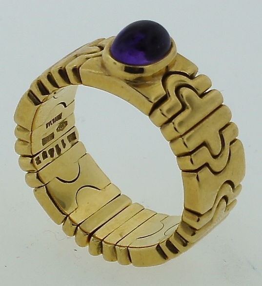 BULGARI PARENTESI 18K YELLOW GOLD AMETHYST FLEXIBLE SHANK RING BAND 