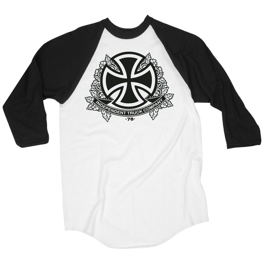 Independent Card 3/4 Sleeve Raglan Shirt White/Black   Ships Free