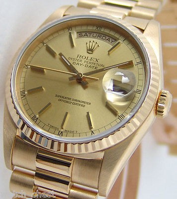 Rolex Mens 36mm Gold President Champagne Stick 18238 WATCH CHEST