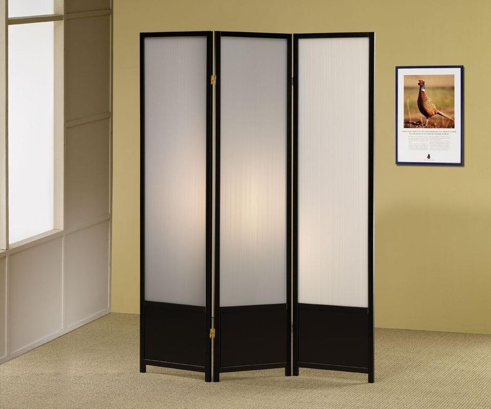 Black Finish 3 Panel Folding Screen Room Divider