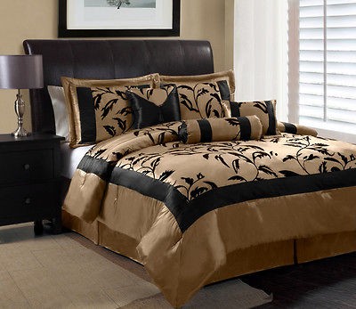 Piece King Amelia Black and Tan Flocked Comforter Set