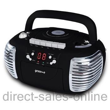   Black Retro Boombox AM/FM Radio Portable CD & Cassette Player