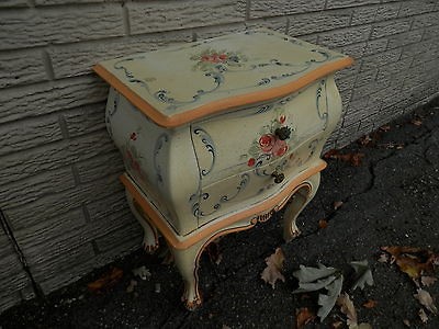 Italian Bombe form 2 drawer chestvery small nightstand hand painted 