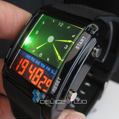 FASHION HOURS DATE ALARM LED LCD BLACK RUBBER UNISEX MEN WRIST WATCH 