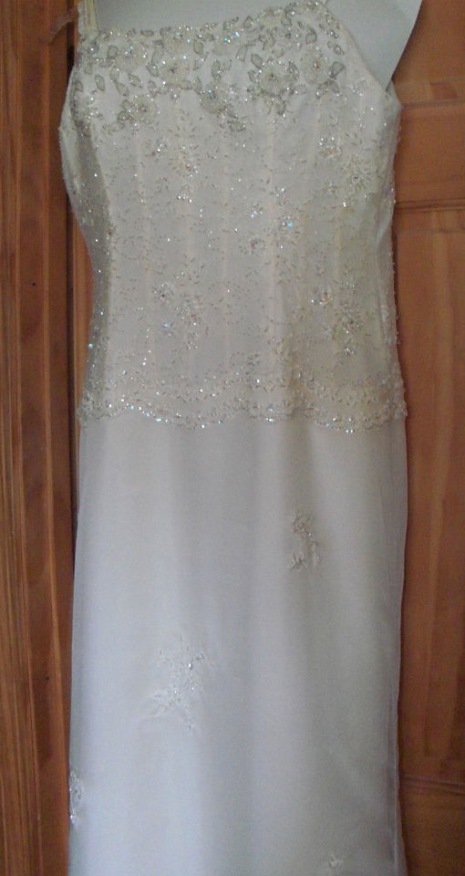 LaSposa Off White Gown Beaded Boned Bodice Chiffon EUC