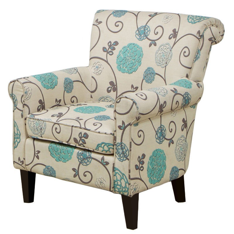 Elegant Floral Pattern Design Linen Upholstered Club Chair