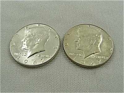   1967 Kennedy Half Dollars 40% Silver Both XF Condition At Melt Value