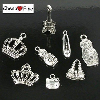 lot 60pcs Tibetan silver Mixed Crown baby high heels cat bag Eiffel 