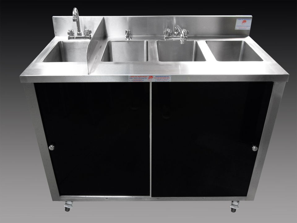 CONCESSION ALL STAINLESS STEEL PORTABLE 3 COMPARTMENT SINK + HAND 