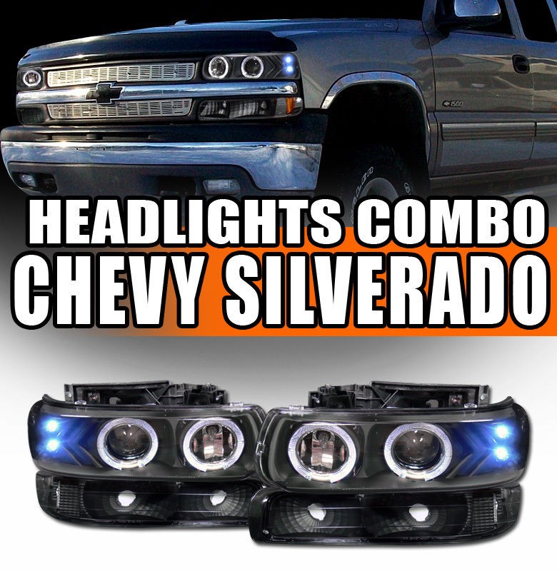 BLK HALO LED PROJECTOR HEAD LIGHTS+CORNER SIGNAL BUMPER (Fits 2001 