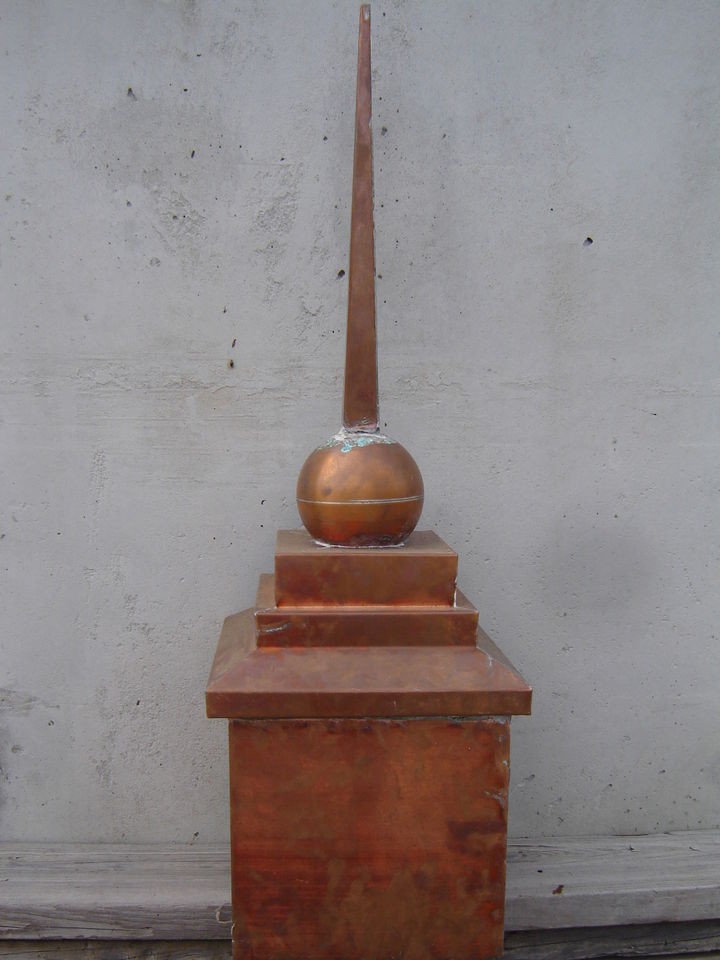 copper finial. green patina. roofing spire. decor