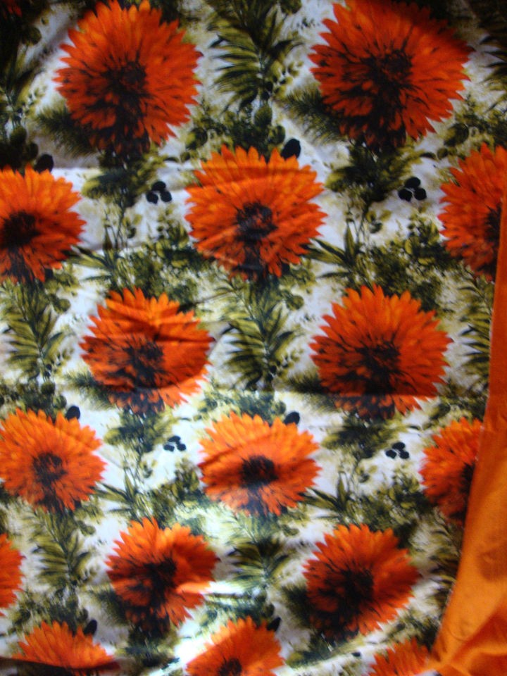 Vintage 70s caravan chic bold orange floral sunflowers large throw 