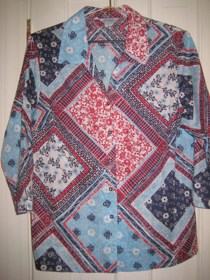 City Blues by Koret Blouse Navy Red Lt Blue White Bandana All Cotton 