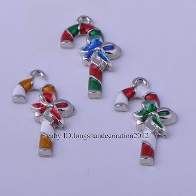 20/40/60pcs Mix Color Zinc Alloy Christmas Crutch Pendants 17.7*33.7mm 