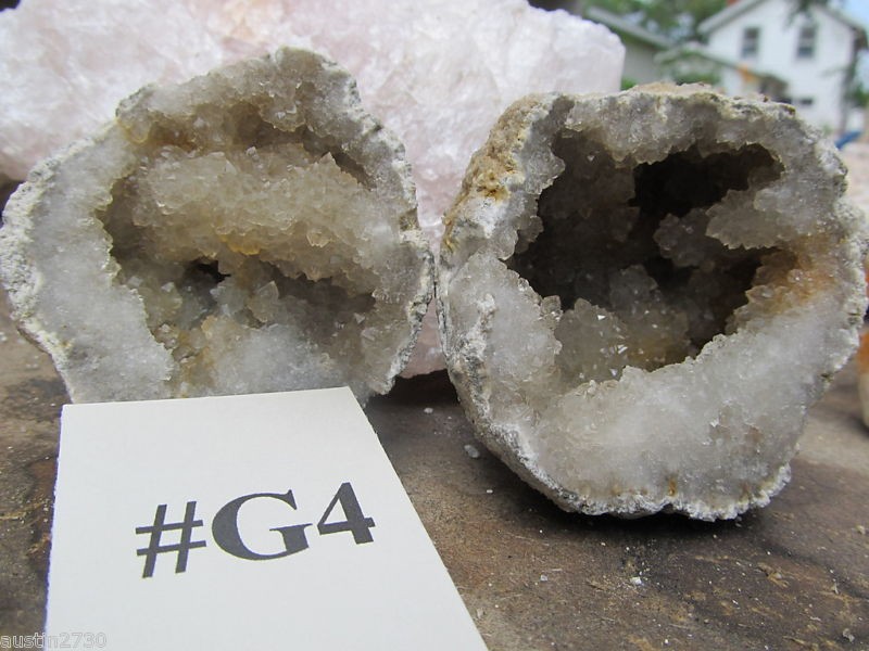   75 KEOKUK LIGHT SMOKEY QUARTZ CRYSTAL GEODE PAIR MINERAL SPECIMEN G4