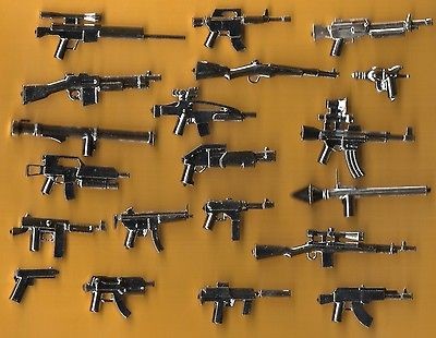   GUNS SILVER CHROME WEAPONS CUSTOM 20 PIECES MINIFIG WW2 MODERN