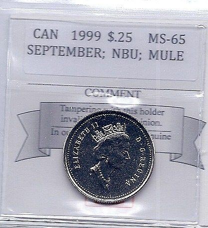 1999 September Mule** Twenty Five Cent **COIN MART GRADED **MS 65 