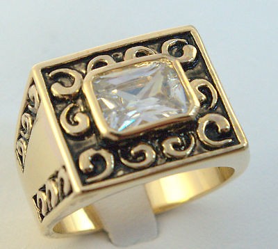 CELTIC FERTILITY mens CZ ring 18K gold overlay 14