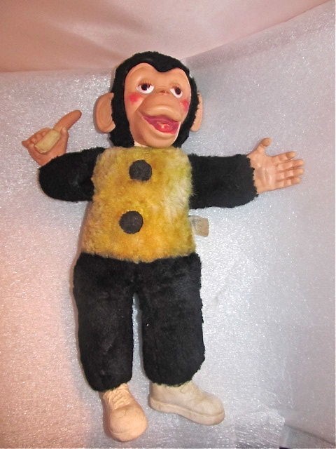 Vintage Mr Bim Stuffed Rubber Face Monkey Holding Banana by Columbia 