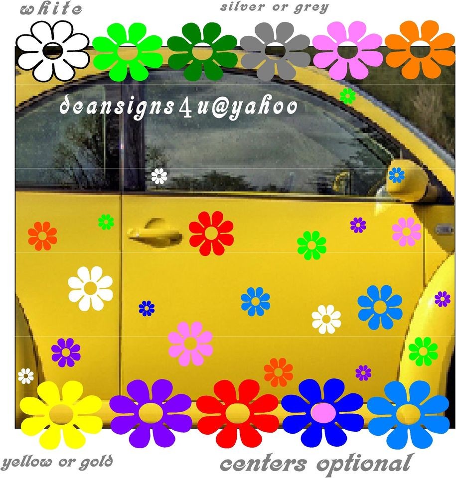 VW bug beetle daisy 20 flowers multi color car volkswagon decal 