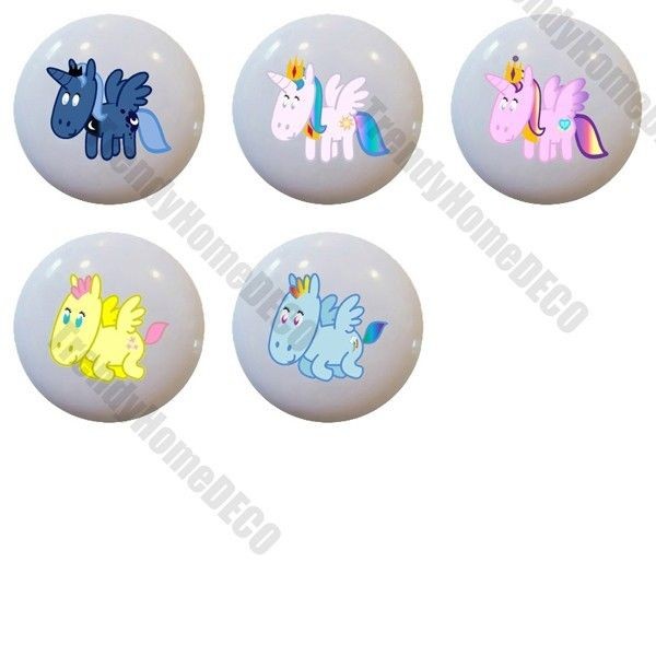 set of 5 Cute Unicorn Nursery Ceramic Knobs Pulls Closet Bed Drawer 