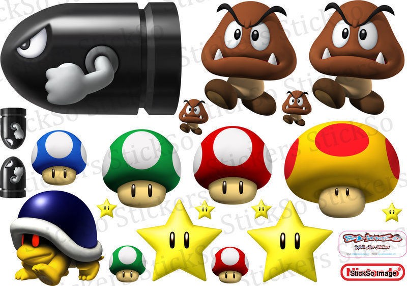 Super Mario Bros Wii Goomba/Mushroo​m RePositionable wall Sticker 