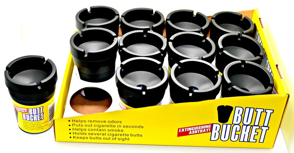 BUNDLE DEAL 12 x Butt Bucket Tray Tough Black Ashtrays BBQ Camping 