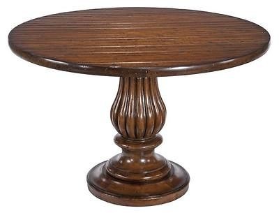   TABLE, 58 DIAMETER, PECAN LOOK, FLUTED BASE, GROOVED PLANK TOP