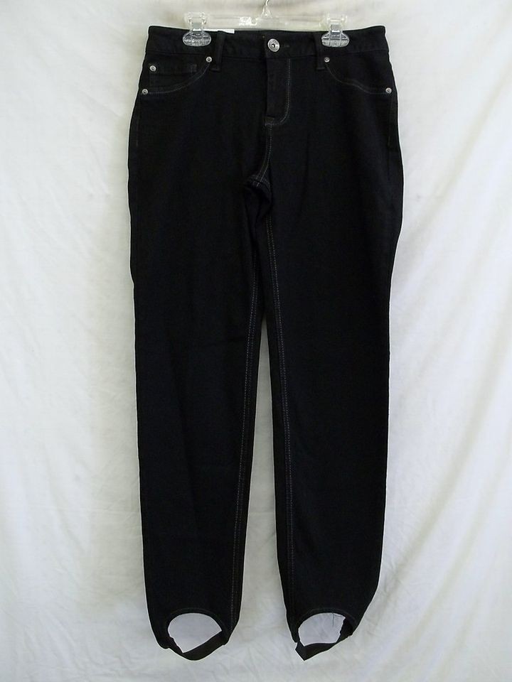   Womens STYLE & CO Noir Wash Stretch Denim Leggings w/ Stirrups 4 NWT