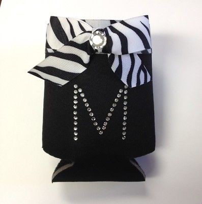 Zebra Ribbon Personalized Rhinestone Monogrammed Koozie 1