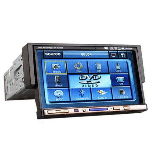 MOTORIZED FLIP DOWN 7 1DIN CAR STEREO DVD CD PLAYER BLUETOOTH MIC 