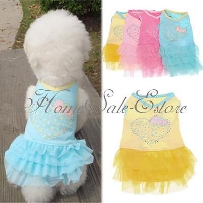 Pet Cat Dog Puppy Heart Party Wedding Princess Clothes Dress Skirt XS 