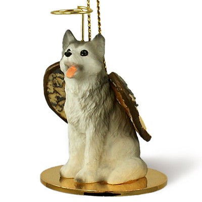 Husky Dog Figurine Angel Statue Gray/White Brown Eyes