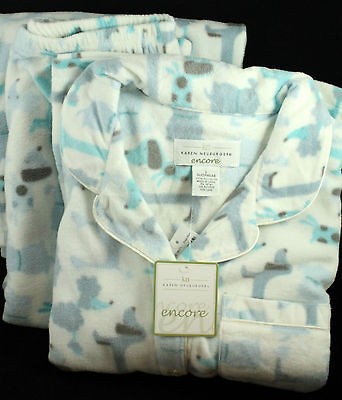 Karen Neuburger Fleece Kozy Pajamas Aqua Gray Dogs Poodle Dachshund 