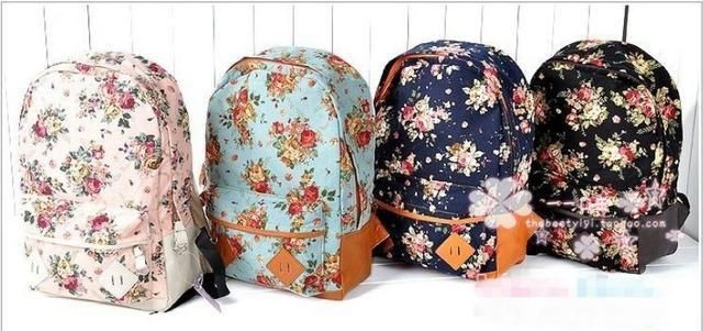   girl lady Fashion Vintage Cute Flower School Book Campus Bag Backpack