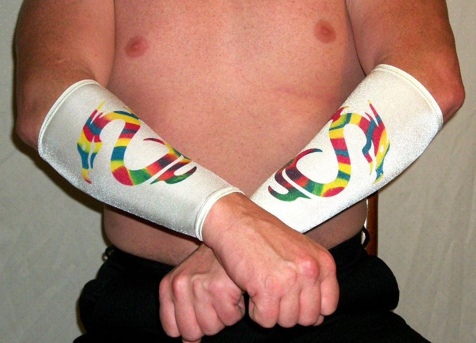 WHITE SPANDEX PRO WRESTLING GEAR GLOVES TIE DYE DRAGON